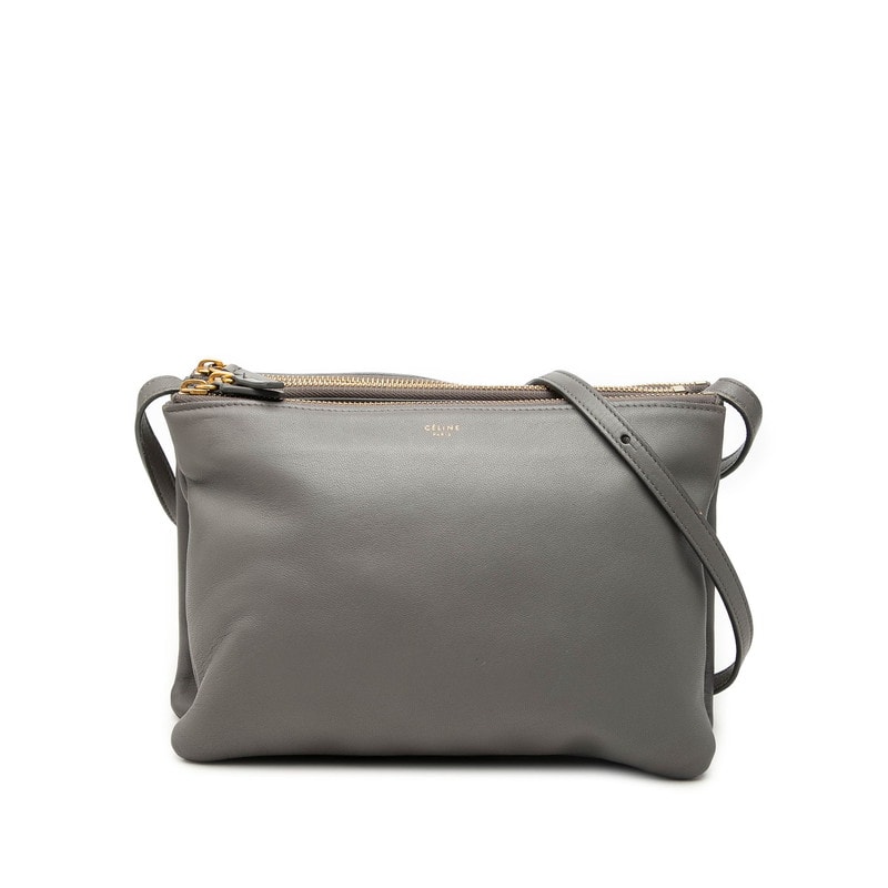 セリーヌ トリオ 斜め掛け ショルダーバッグ グレー レザー レディース CELINE 【中古】