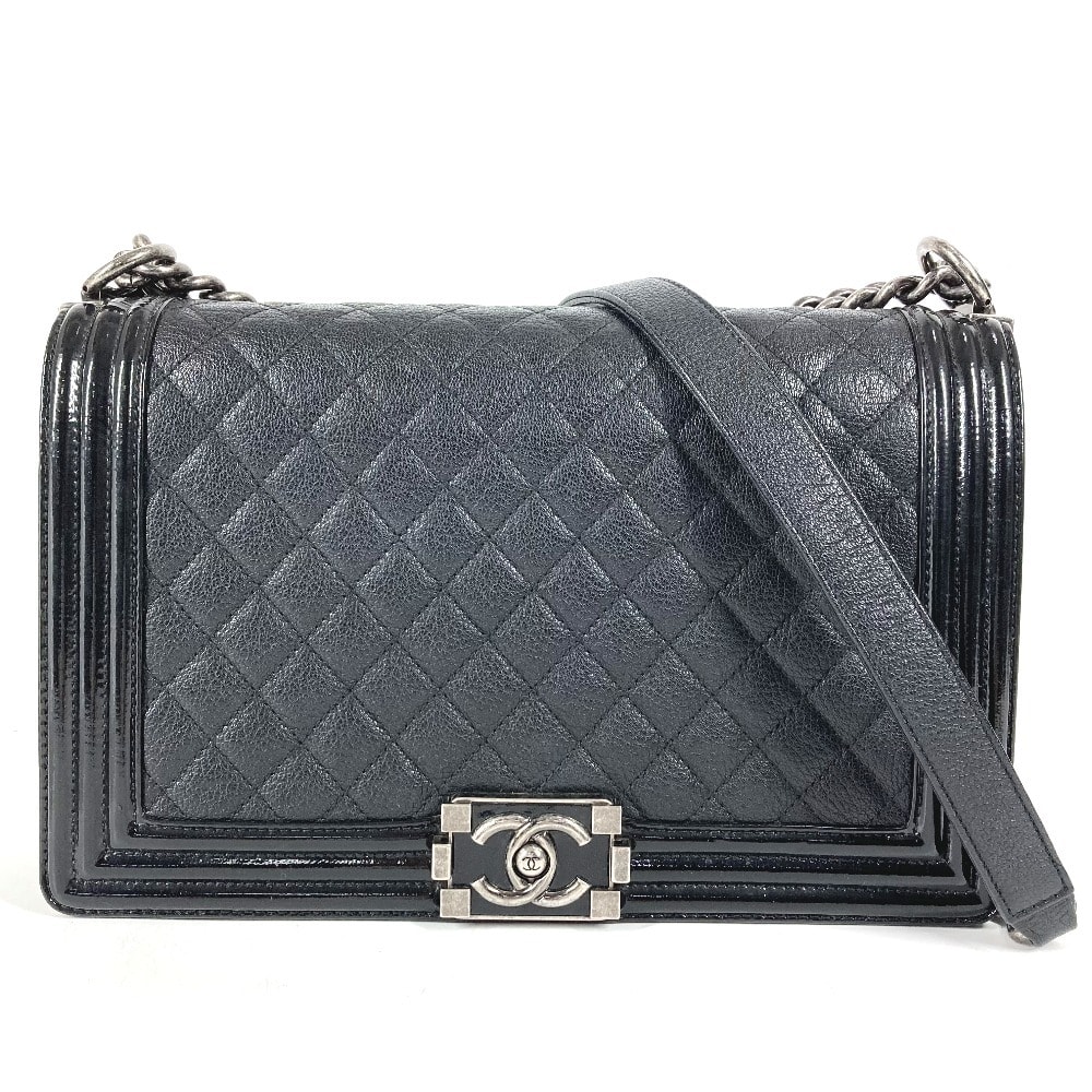 シャネル CHANEL ボーイシャネル ラージ 28 A92193 マトラッセ キルティング カバン Wチェーンバッグ カバン フラップ ショルダーバッグ キャビアスキン ブラック