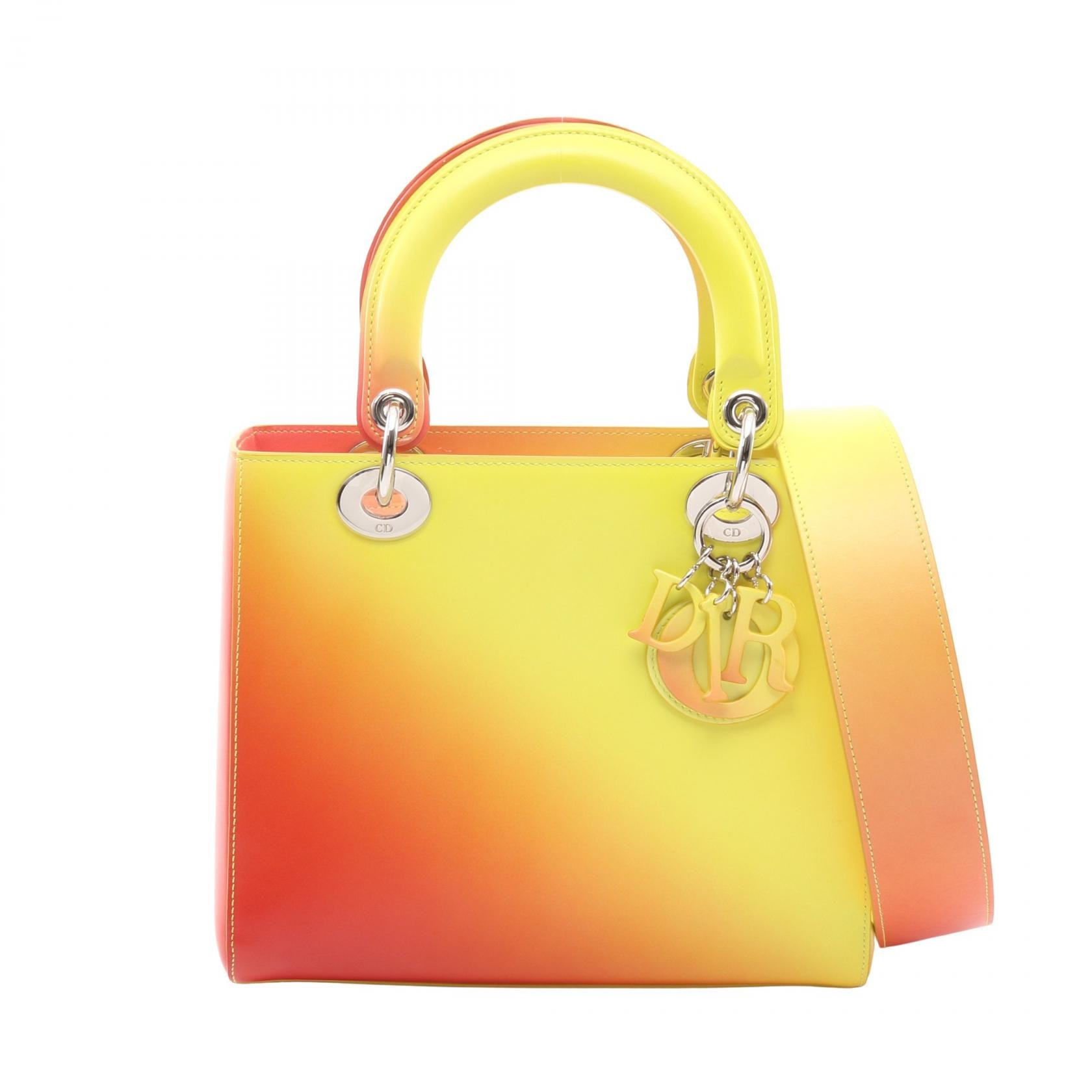 ディオール Dior LADY DIOR レディディオール ハンドバッグ バッグ レザー レディース イエロー系 / ボルドー系 【中古】