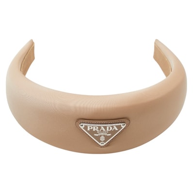 プラダ 三角ロゴプレート カチューシャ ヘッドバンド 1IH016 ベージュ ナイロン レディース PRADA 【中古】