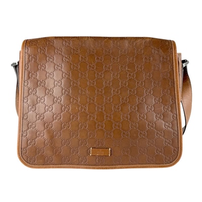 グッチ GUCCI 斜め掛けショルダーバッグ グッチシマ レザー ブラウン ユニセックス 145844【中古】 z9322