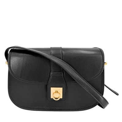 CELINE セリーヌ ショルダーバッグ ポシェット 肩掛け 斜め掛け レザー ブラック 黒 ゴールド金具 レディース【中古品】