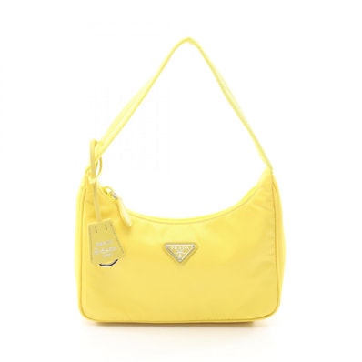 プラダ PRADA Re-Edition 2000 Re-Nylon ハンドバッグ バッグ ナイロン サフィアーノレザー レディース イエロー系 1NE515 【中古】