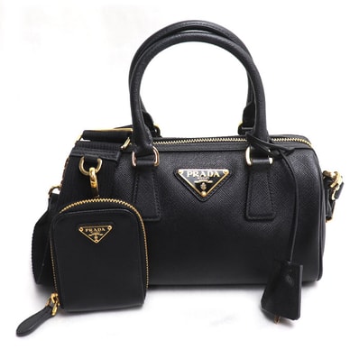 PRADA プラダ サフィアーノ ラクス 2Wayショルダーバッグ ブラック 1BB846 IC レディース【中古】