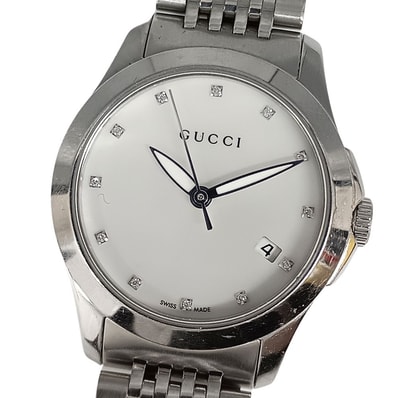 GUCCI グッチ 126.5 Gタイムレス デイト 12ポイント ダイヤ シェル文字盤 クォーツ レディース C1098