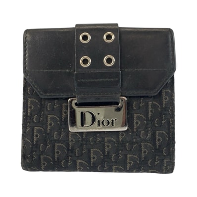 Christian Dior クリスチャンディオール トロッター ブラック 黒 シルバー金具 キャンバス レザー/ 折財布 コンパクトウォレット 600531 【中古】