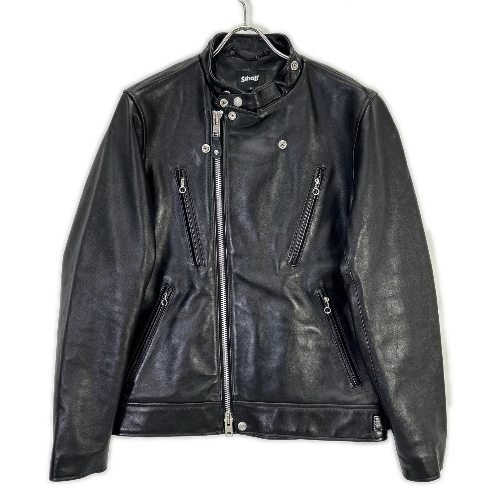 ショット 782-3950077 25年モデル ブラック シープレザー 羊革 NEW DOUBLE BREAST RIDERS ダブルブレスト ライダース L