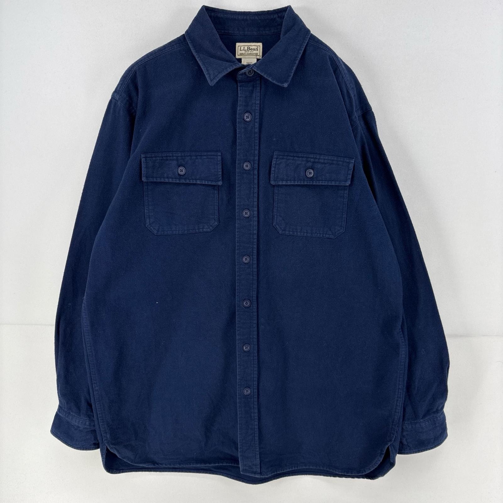 古着 エルエルビーン L.L.Bean 長袖シャツ 胸ポケット ネルシャツ シャモアシャツ L  ネイビー 無地 メンズ