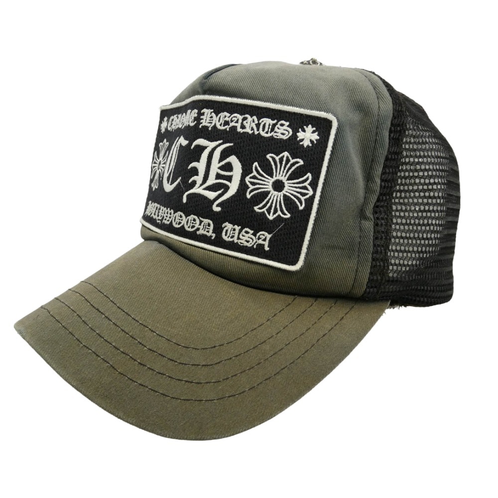 CHROME HEARTS クロムハーツ(原本無) TRUCKER CAP トラッカー キャップ CHパッチ クロスボール付 帽子 ブラック系 シルバー系【中古】