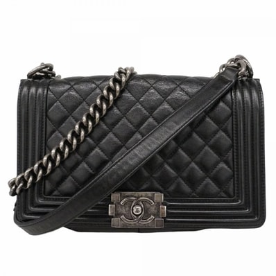 ★SALE【6da0271】シャネル ショルダーバッグ ボーイシャネル チェーンショルダー ラムスキン ブラック シルバー金具【中古】レディース