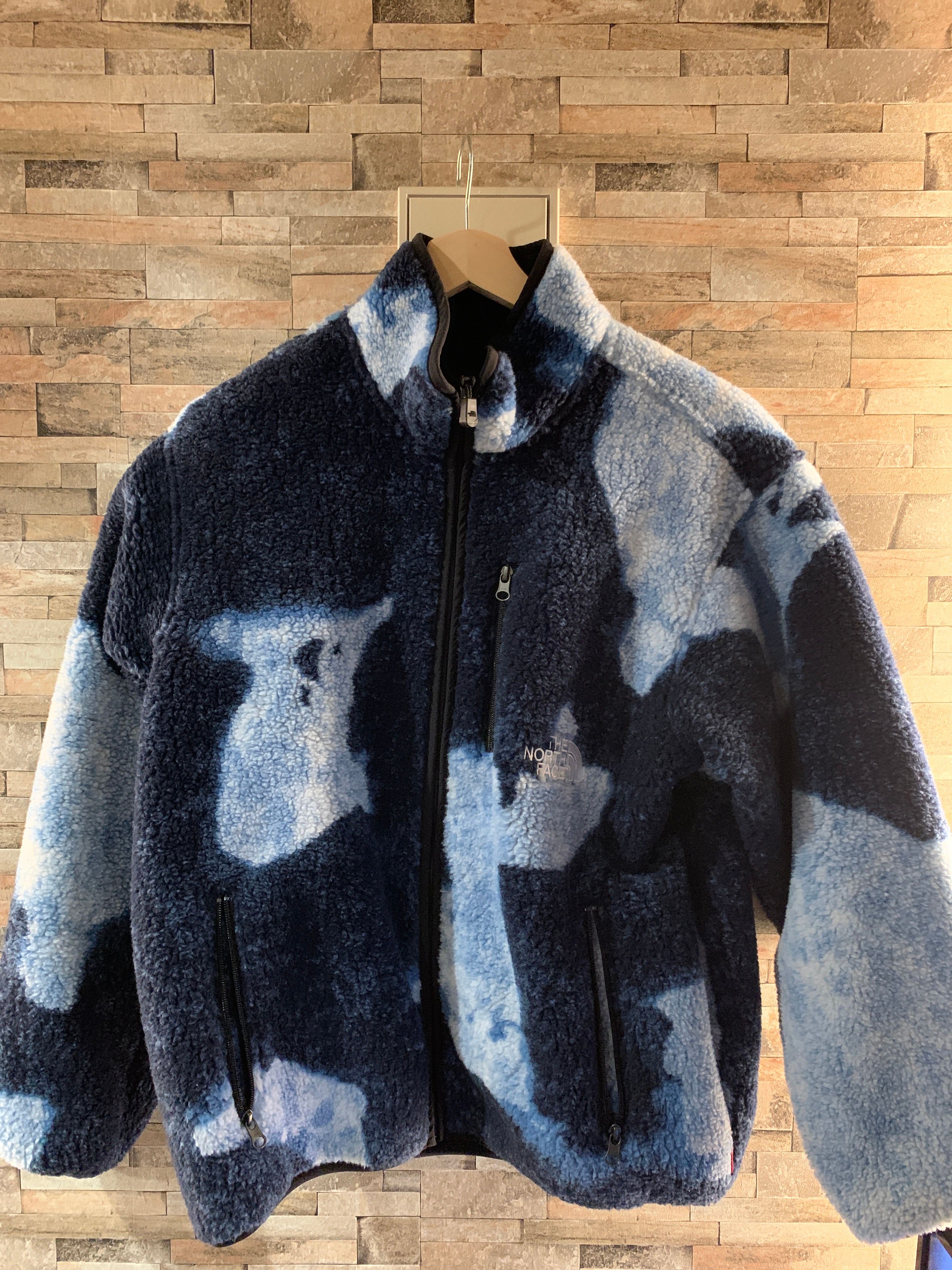 Supreme x The North Face Bleached Denim Print Fleece Jacket "Indigo"
