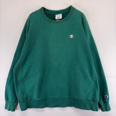 古着 チャンピオン Champion スウェット ロゴ 刺繍 リバースウィーブ 大きいサイズ トレーナー 2XL グリーン メンズ