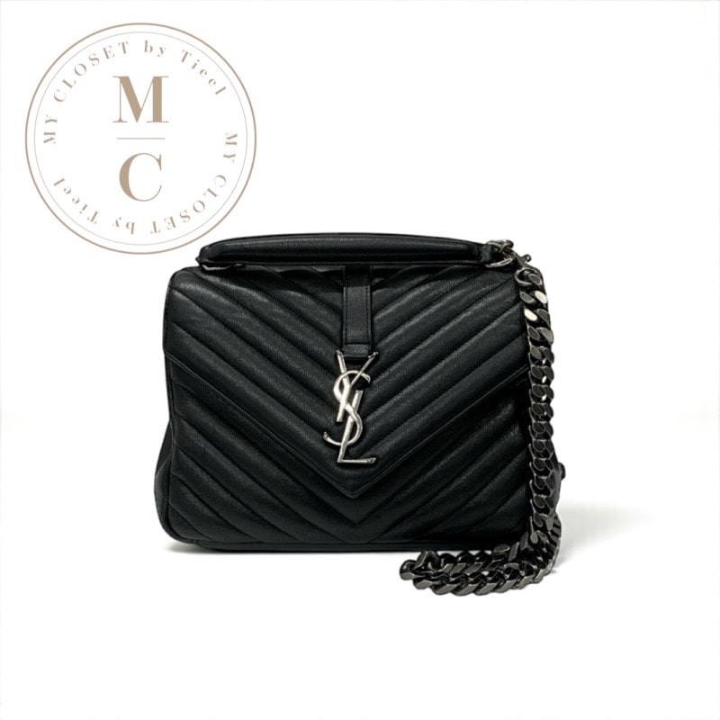 サンローラン SAINT LAURENT カレッジ バッグ ショルダーバッグ レザー ブラック 黒 シルバー YSLロゴ キルティング 2WAY ハンドバッグ