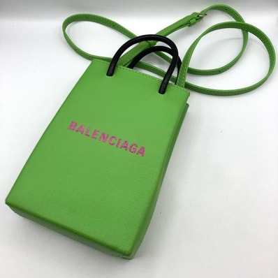バレンシアガ BALENCIAGA 原宿店限定 ショッピングフォンホルダー 593826 ショルダーバッグ グリーン【鑑定済み】正規品