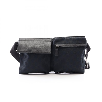 グッチ GUCCI GGキャンバス ウエストバッグ ボディバッグ バッグ キャンバス レザー メンズ レディース ブラック系 28566 【中古】