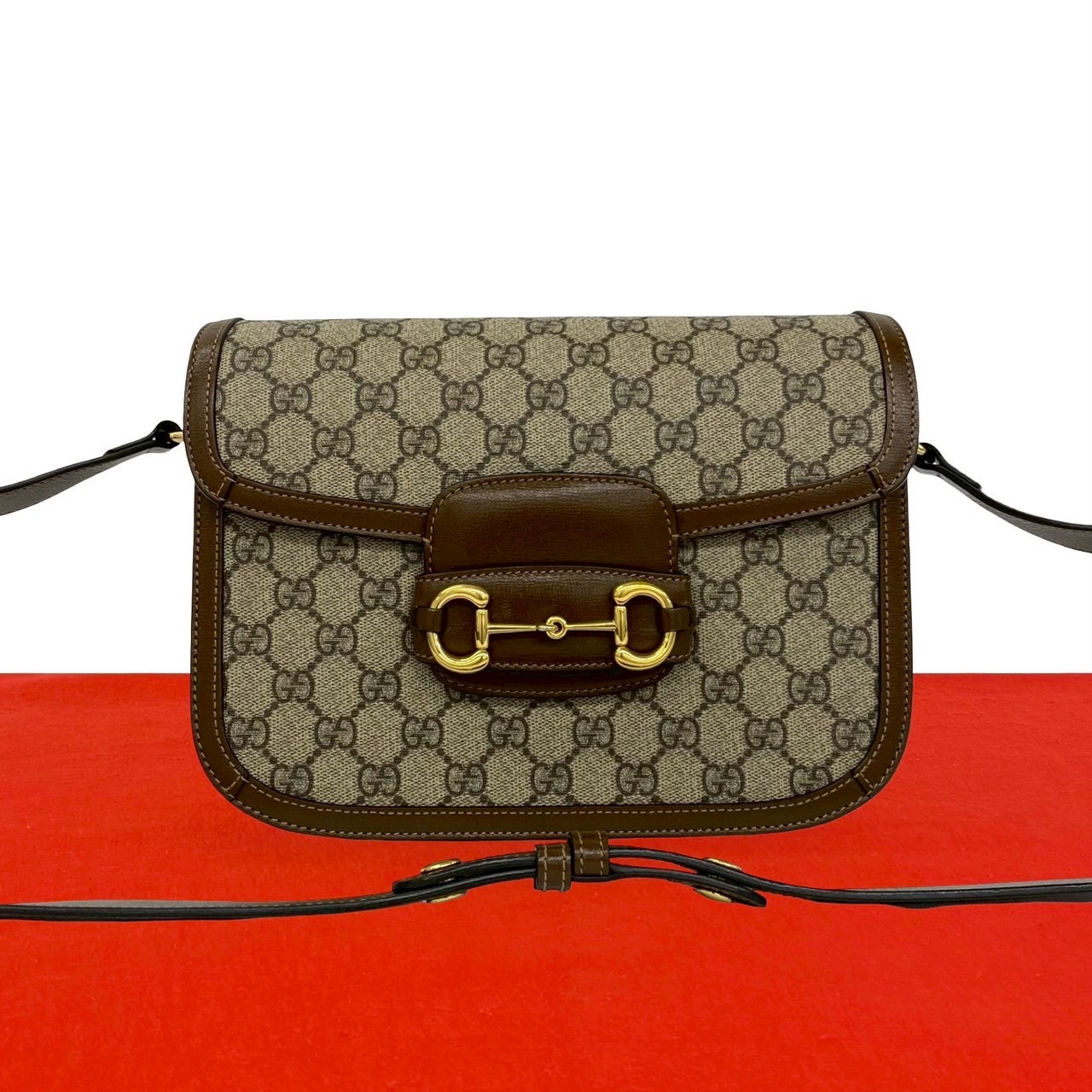 GUCCI グッチ ホースビット 1955 GGスプリーム レザー ポリウレタン ショルダーバッグ ブラウン
 45357