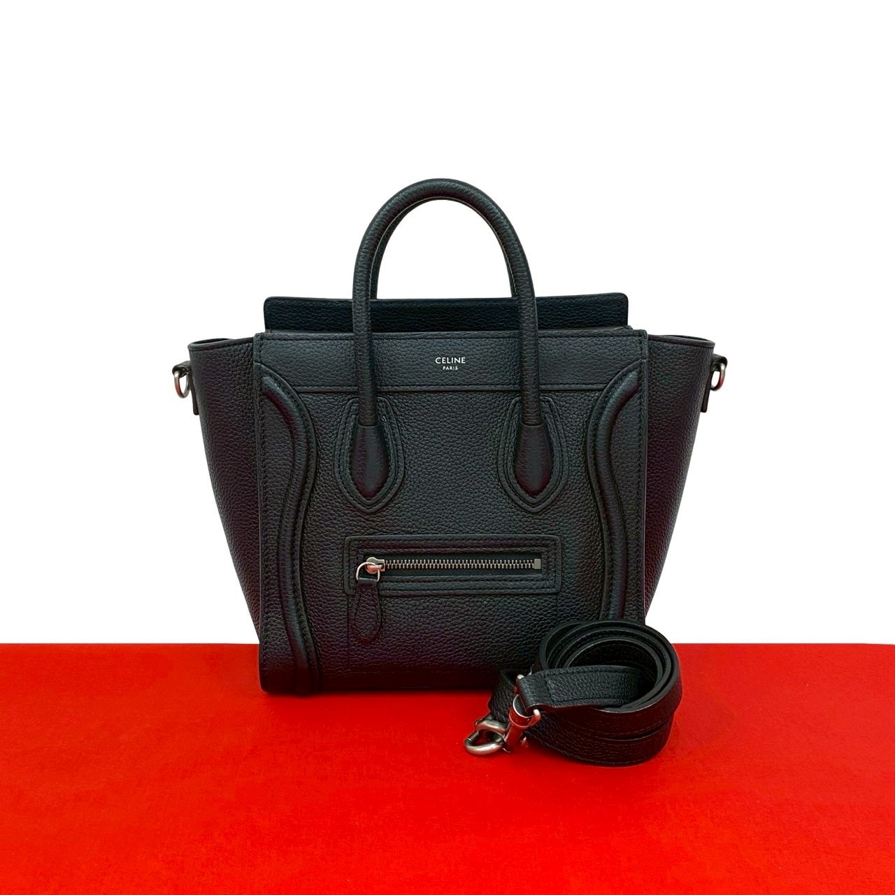 CELINE セリーヌ ラゲージ ナノ ショッパー レザー ショルダーバッグ ブラック
 37507