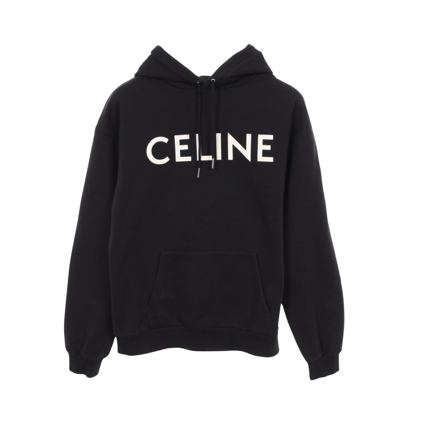 セリーヌ CELINE コットンフリース フーディ パーカー 衣料品 トップス コットン メンズ ブラック系 / ホワイト系 【中古】