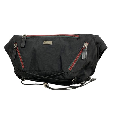 【6kd4865】グッチ ウエストバッグ シェリーライン 122350 ナイロン ブラック シルバー金具【中古】メンズ レディース ユニセックス