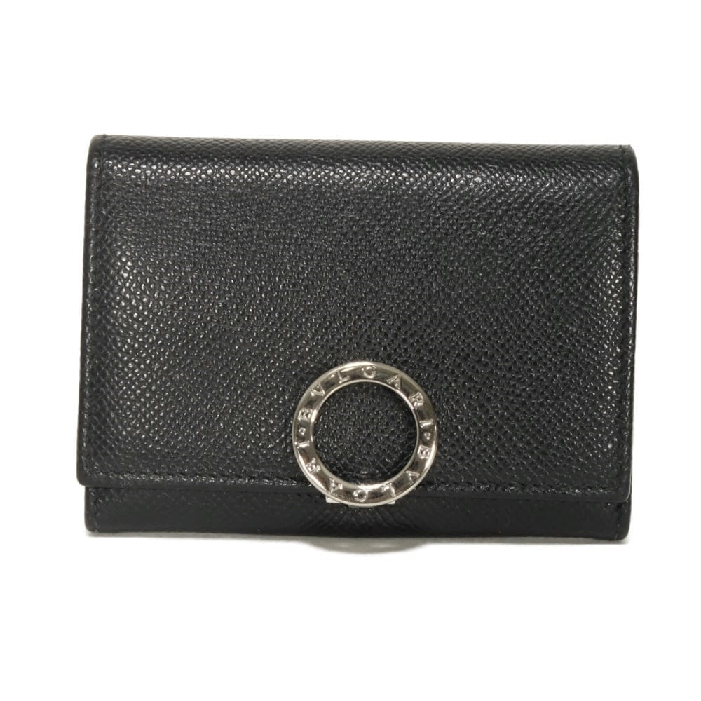 BVLGARI ブルガリ クリップ ビジネス カード ホルダー グレイン カーフ コンパートメント パスケース 名刺入れ RFID ICチップ BB ロゴ リング ブラック カードケース 30420