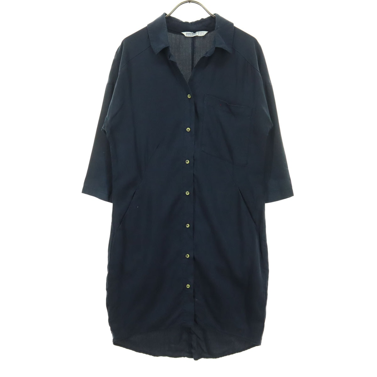 ZARA BASIC ザラベーシック 7分袖 ボタンアップ シャツワンピース M ネイビー