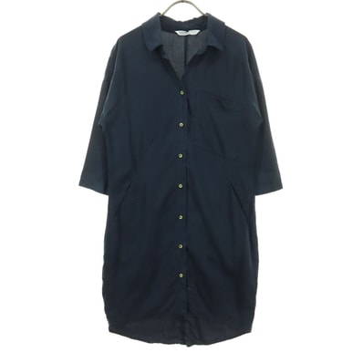 ZARA BASIC ザラベーシック 7分袖 ボタンアップ シャツワンピース M ネイビー