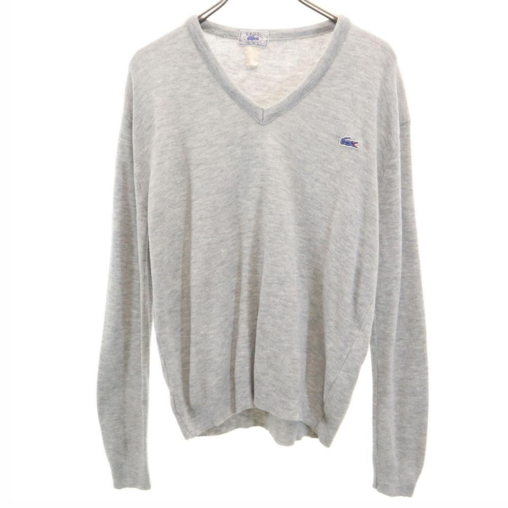 IZOD LACOSTE アイゾッドラコステ 70s 青円タグ ヴィンテージ 長袖 Vネック セーター グレー ニット