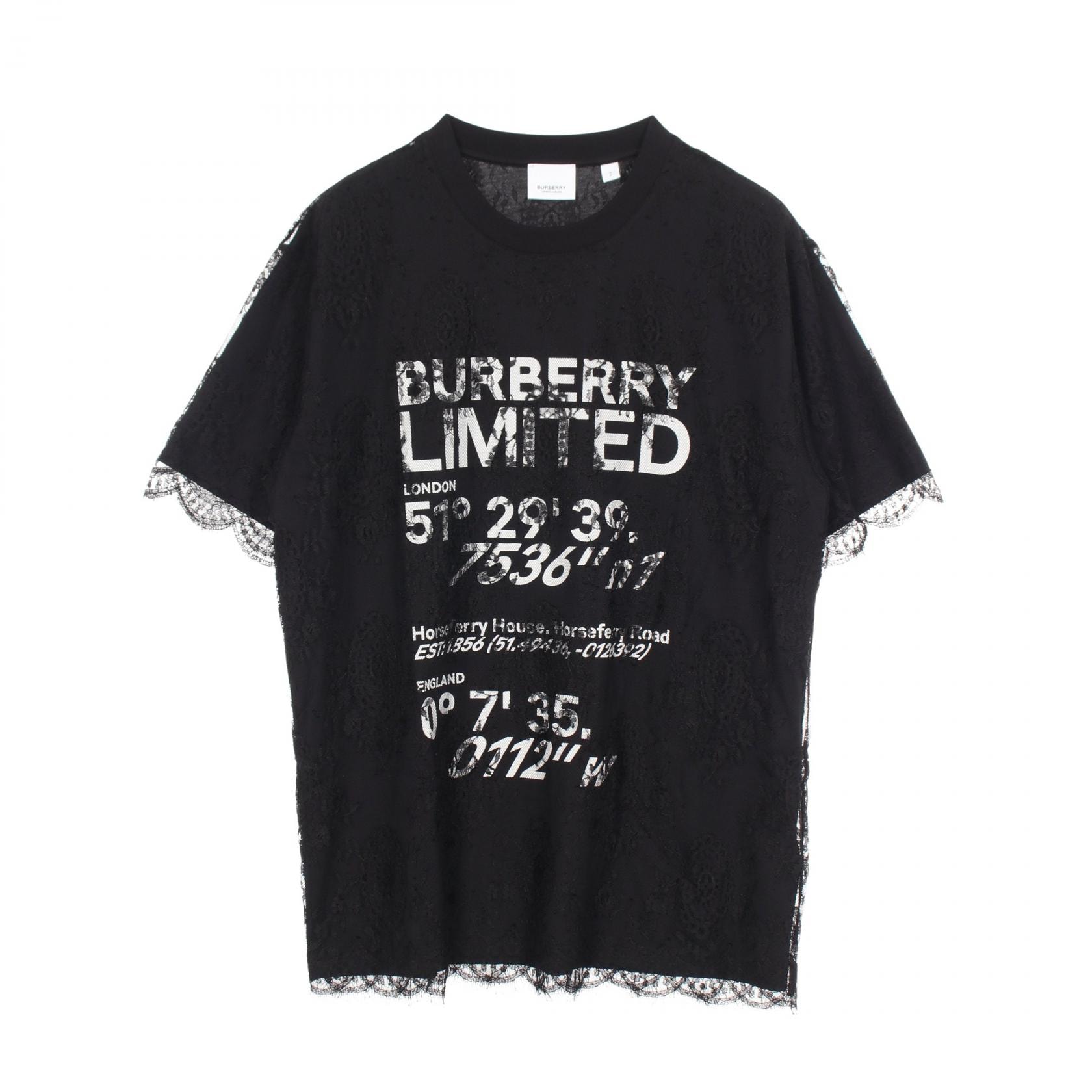バーバリー BURBERRY 総レース ロゴプリント 半袖Tシャツ 衣料品 トップス コットン メンズ レディース ブラック系 【中古】