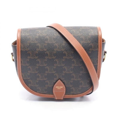 セリーヌ CELINE フォルコ ミディアムバッグ トリオンフ ショルダーバッグ バッグ PVCコーティングキャンバス レザー レディース ブラック系 / ブラウン系 【中古】