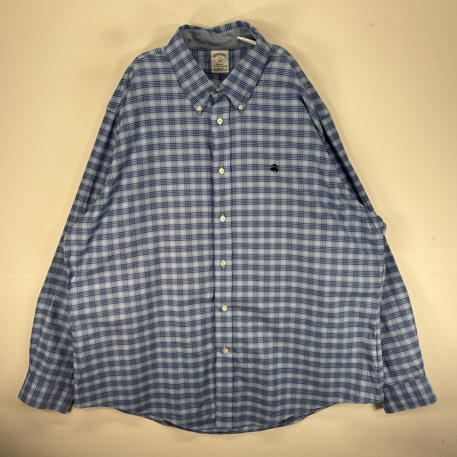 古着 ブルックスブラザーズ Brooks Brothers 長袖シャツ ボタンダウン ワンポイント 2XL  ネイビー系 チェック メンズ