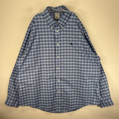 古着 ブルックスブラザーズ Brooks Brothers 長袖シャツ ボタンダウン ワンポイント 2XL ネイビー系 チェック メンズ
