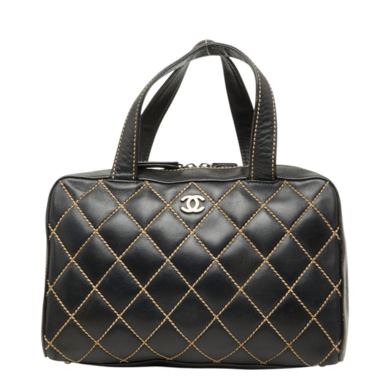 シャネル ココマーク ワイルドステッチ ハンドバッグ ブラック ゴールド金具 レザー レディース CHANEL 中古
