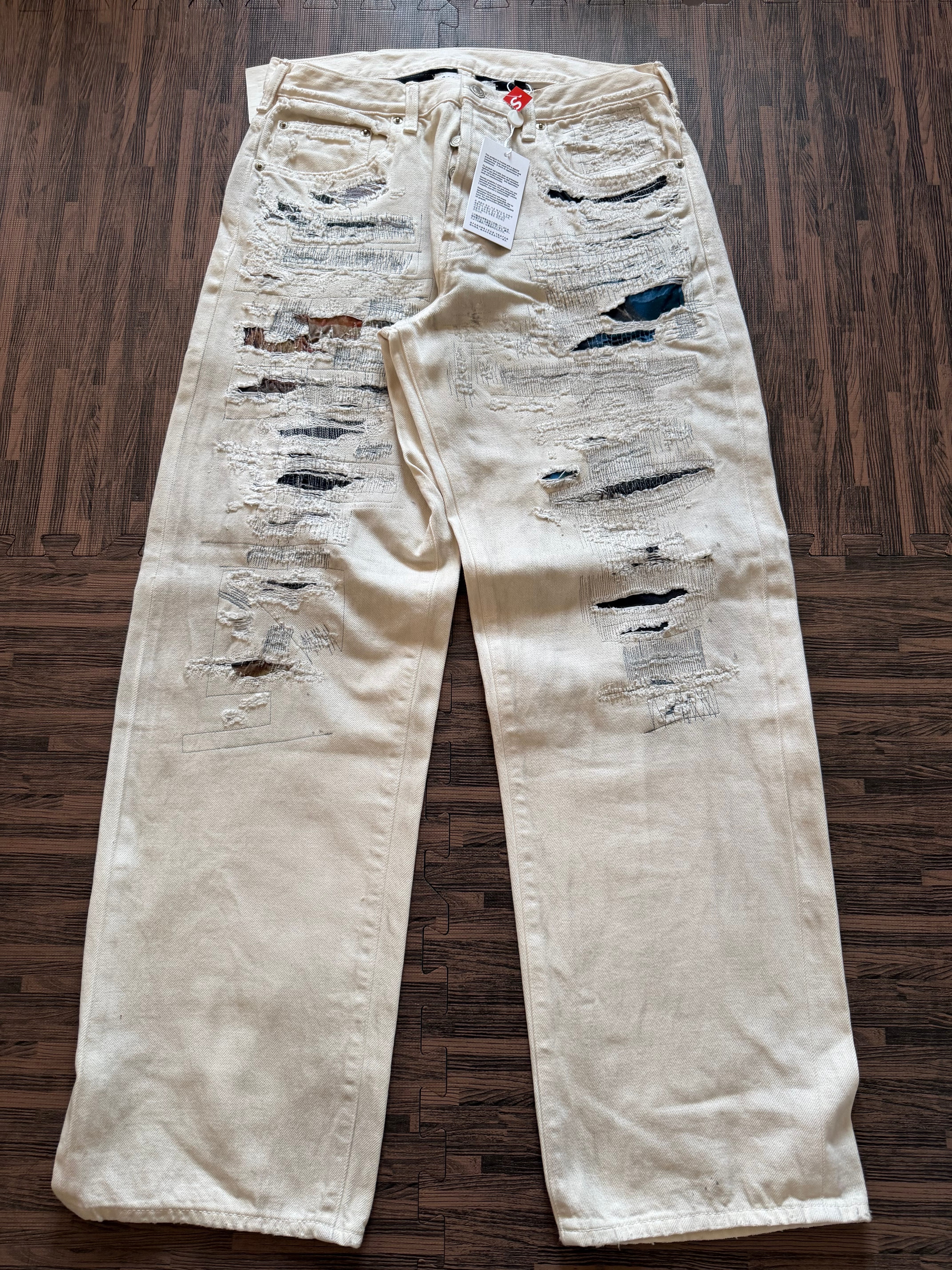 Supreme x MM6 Maison Margiela Distressed Loose Fit Selvedge Jean "White"