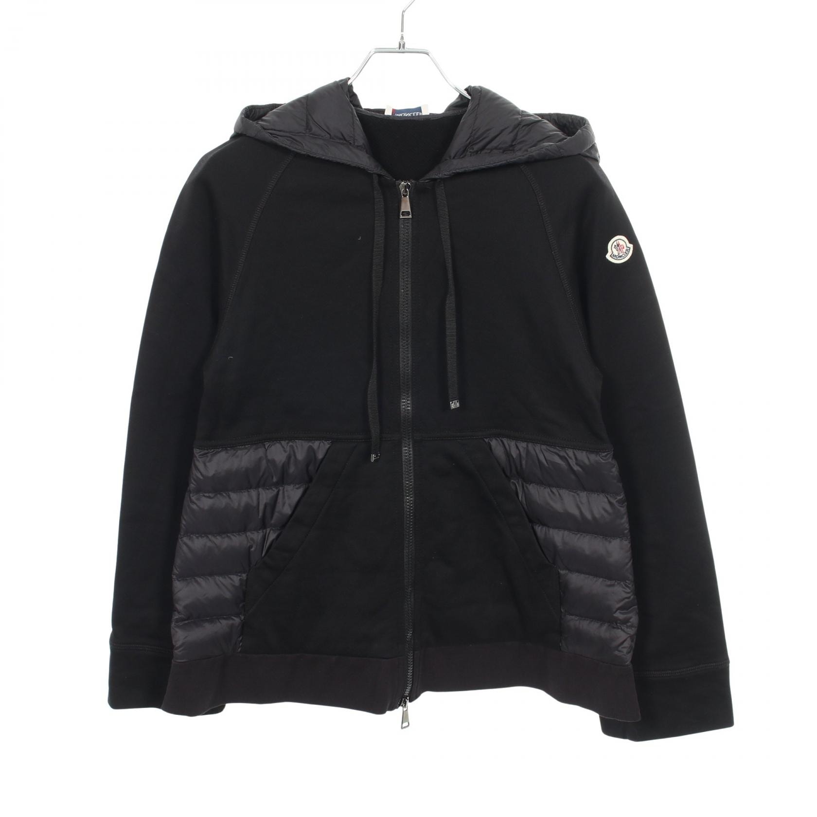 モンクレール MONCLER フード付き 切替 パーカー ダウンジャケット 衣料品 アウター コットン ナイロン レディース ブラック系 【中古】