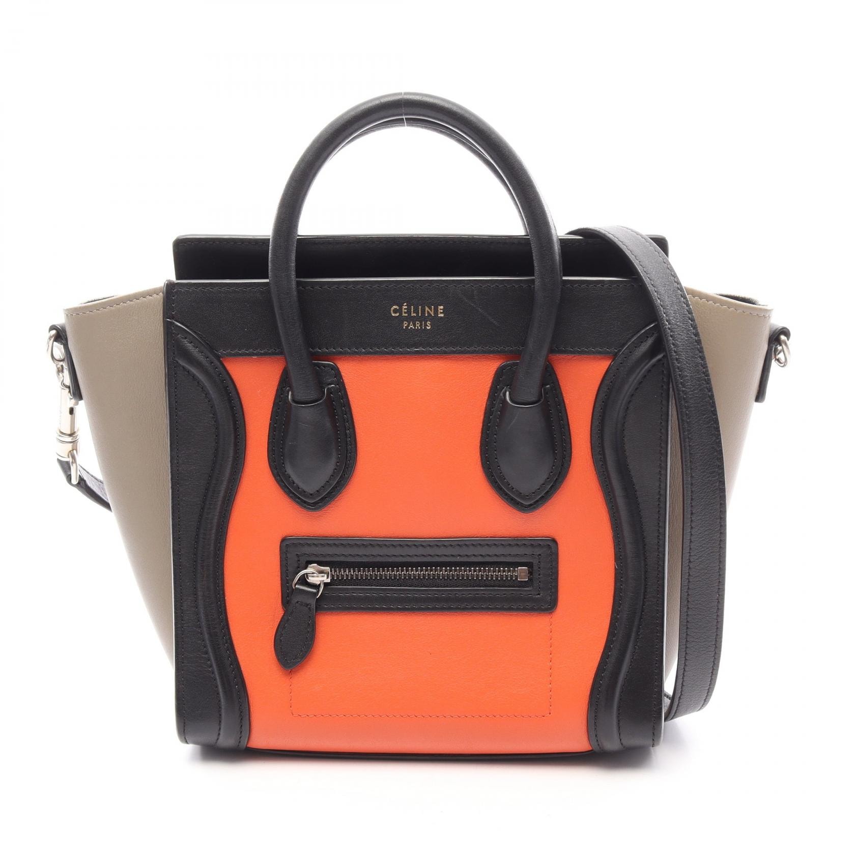 セリーヌ CELINE ラゲージ ナノショッパー 2WAY ハンドバッグ バッグ レザー レディース ブラック系 / オレンジ系 / ベージュ系 【中古】