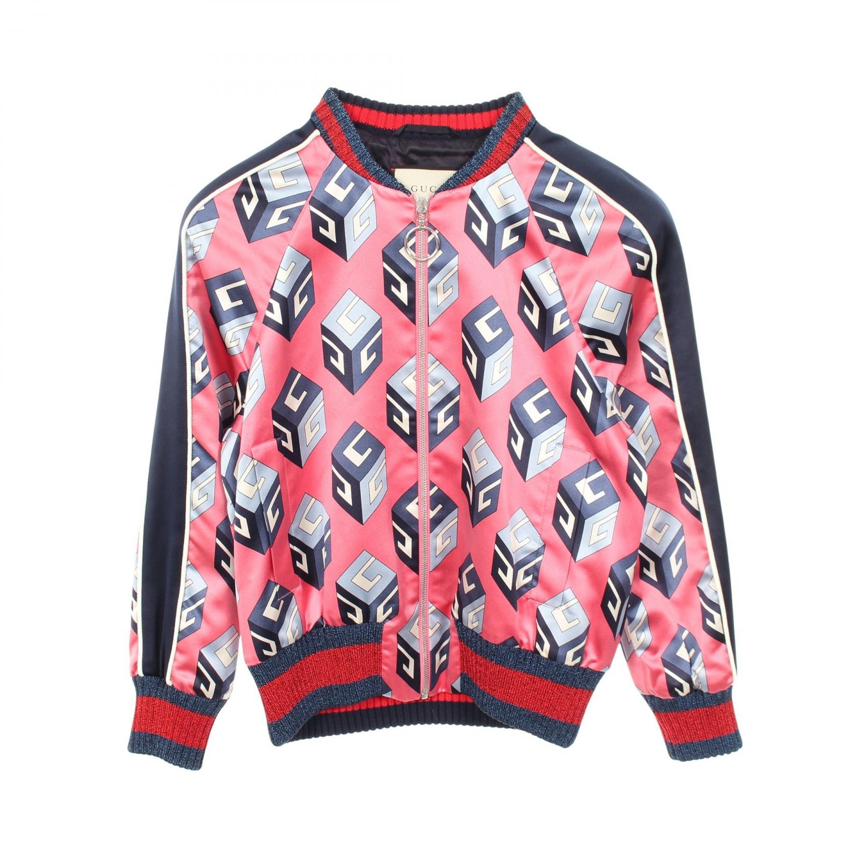 グッチ GUCCI GGプリント ウォールペーパーモノグラム ブルゾン ブルゾン 衣料品 アウター シルク ポリエステル レディース ピンク系 / ネイビー系 / レッド系 472409 【中古】
