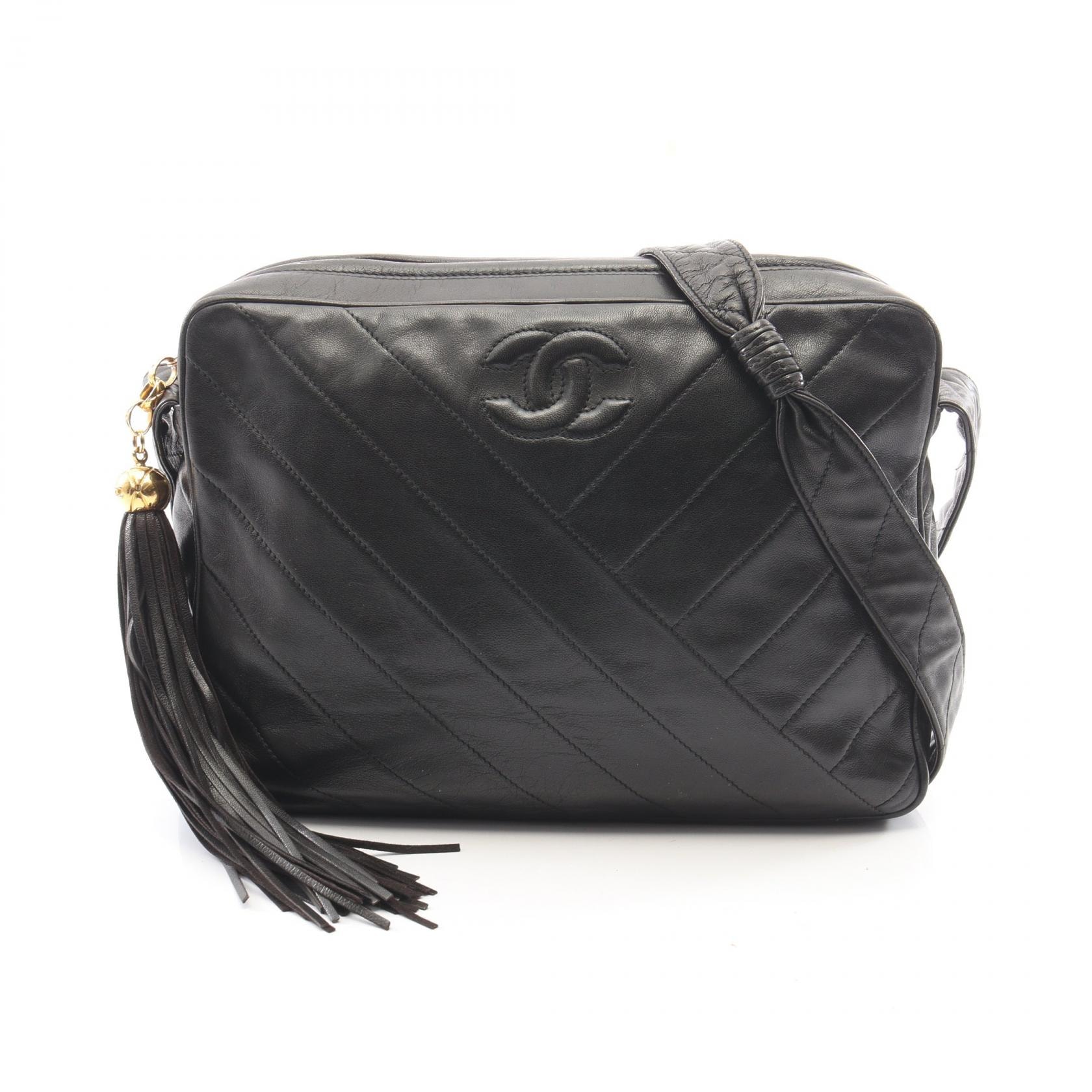 シャネル CHANEL ココマーク バイアスステッチ タッセル ショルダーバッグ バッグ ラムスキン(羊革) レディース ブラック系 【中古】