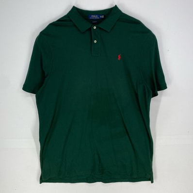 古着 ポロ・ラルフローレン POLO RALPH LAUREN 鹿の子 半袖シャツ ワンポイント ロゴ刺繍 ポロシャツ 2XL グリーン系 メンズ