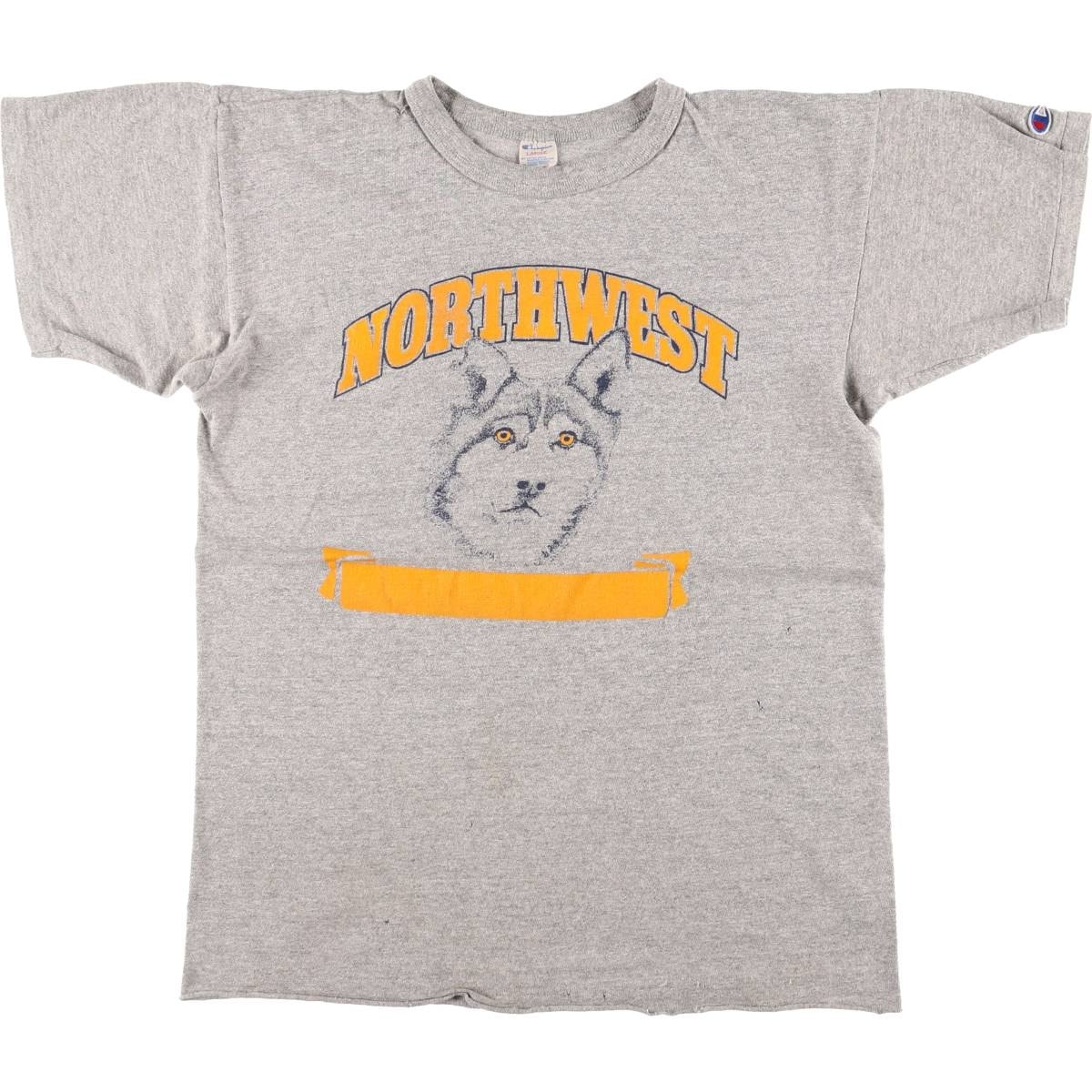 古着 80年代 チャンピオン Champion トリコタグ 88/12 ハチハチワンツーボディー 杢グレー 霜降り オオカミ柄 プリントTシャツ USA製 メンズL相当 ヴィンテージ/eaa562550