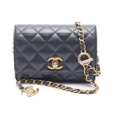 シャネル CHANEL マトラッセ ミニ チェーンウォレット メタリック ショルダーバッグ バッグ キャビアスキン(グレインドカーフ) レディース ブラック系 AP3480 【中古】