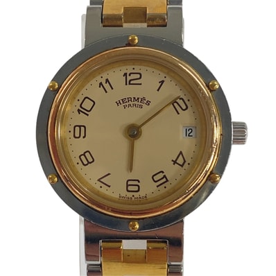 HERMES エルメス クリッパー ゴールド シルバー メタル 腕時計 クオーツ 1-0291097 【中古】