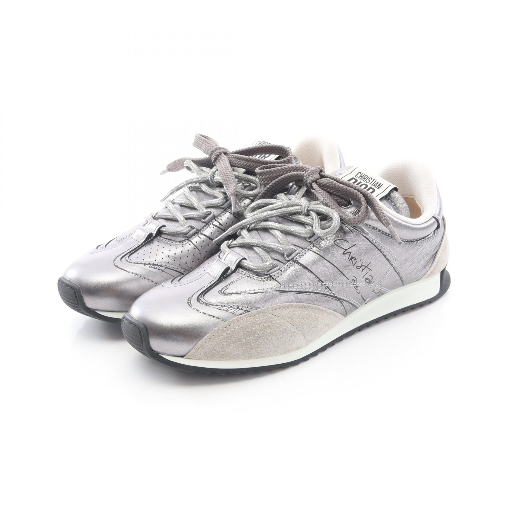 ディオール Dior D-Sketch スニーカー 靴 レザー スウェード レディース グレー系 / シルバー系 【中古】