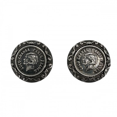 CHANEL シャネル イヤリング ラウンド メダル アクセサリー コイン マドモアゼル 96A シルバー レディース 約14.0g 1996年【中古品】