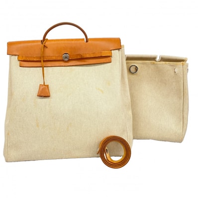 【6dd4289】エルメス ハンドバッグ エールバッグGM トワルアッシュ ナチュラル シルバー金具 □E刻印 2wayバッグ【中古】レディース