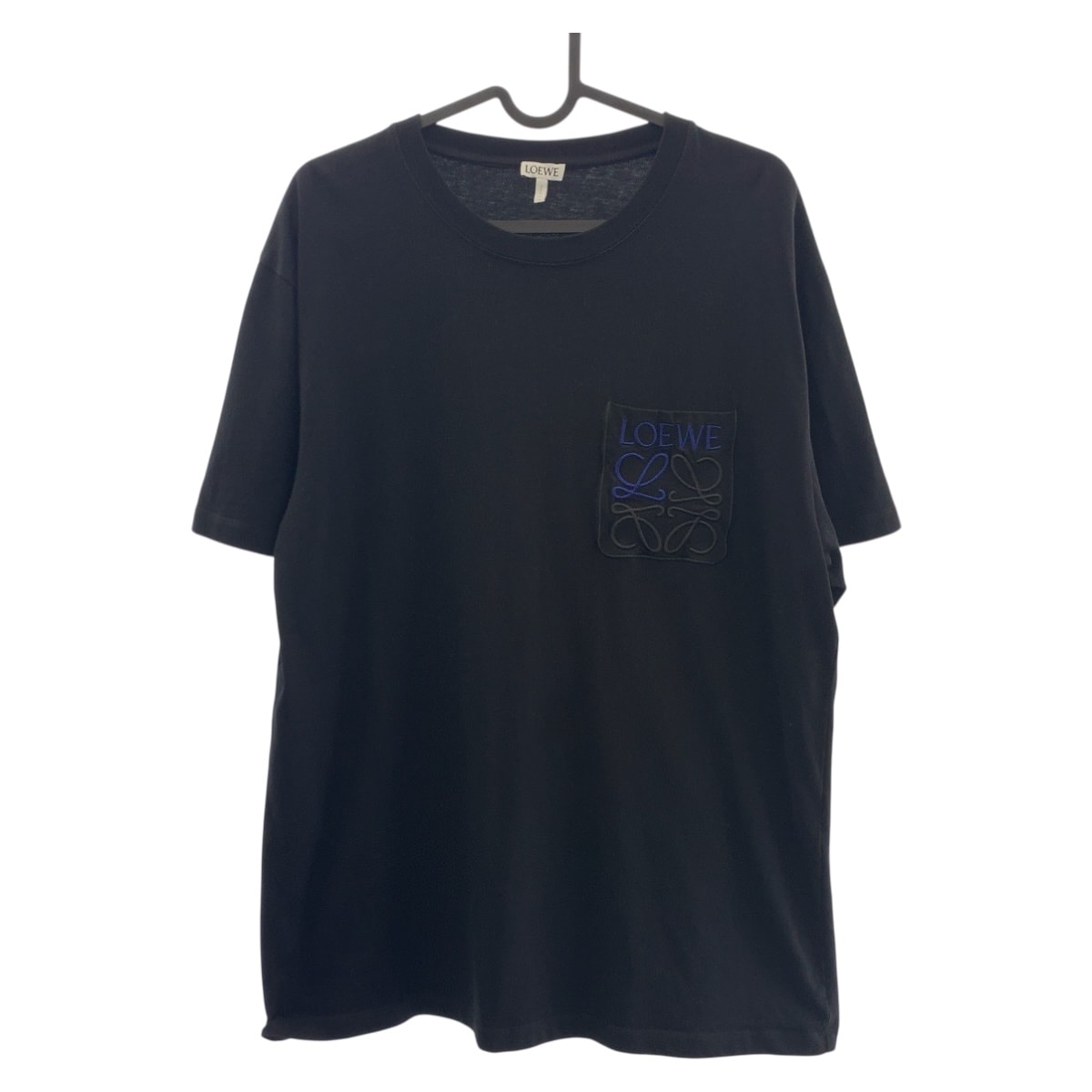 美品 LOEWE ロエベ アナグラム サイズM ブラック 黒 ブルー コットン 半袖Tシャツ クルーネック 505351 【中古】
