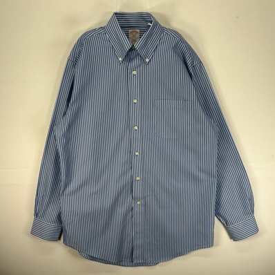 古着 ブルックスブラザーズ Brooks Brothers 長袖シャツ ボタンダウン 胸ポケット M ブルー系 ストライプ メンズ