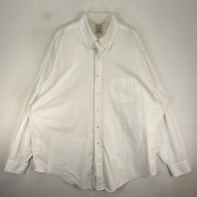 古着 ブルックスブラザーズ Brooks Brothers USA製 長袖シャツ ボタンダウン 胸ポケット XL ホワイト系 無地 メンズ