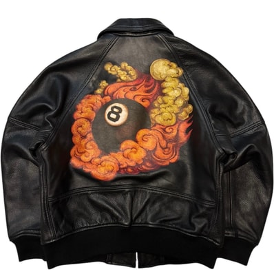 Supreme / Martin Wong Schott 8-Ball Leather Varsity Jacket "Black"