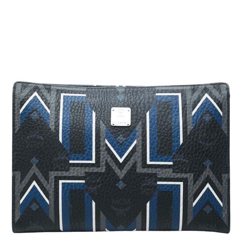 エム シー エム ロゴ クラッチバッグ セカンドバッグ ブラック グレー ブルー レザー レディース MCM 中古