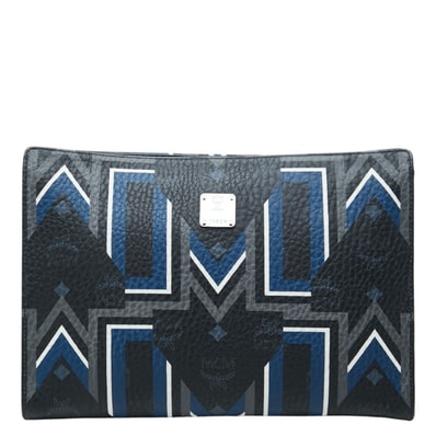 エム シー エム ロゴ クラッチバッグ セカンドバッグ ブラック グレー ブルー レザー レディース MCM 中古